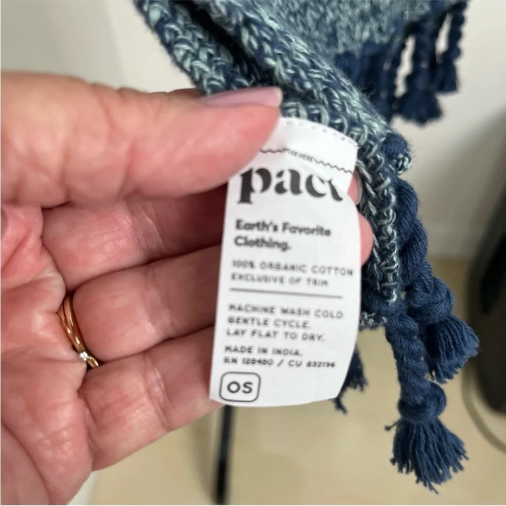 PACT, Knit Scarf Blue-Green w/Braided Tassels, Extra-Long, Excelt Cond, Size OS